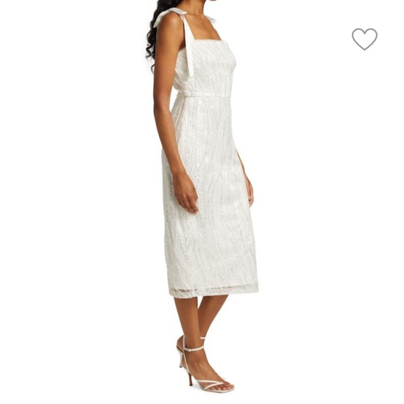 ML MONIQUE LHUILLIER Sequined Bow-Strap Midi Dress in white - Picture 3 of 12